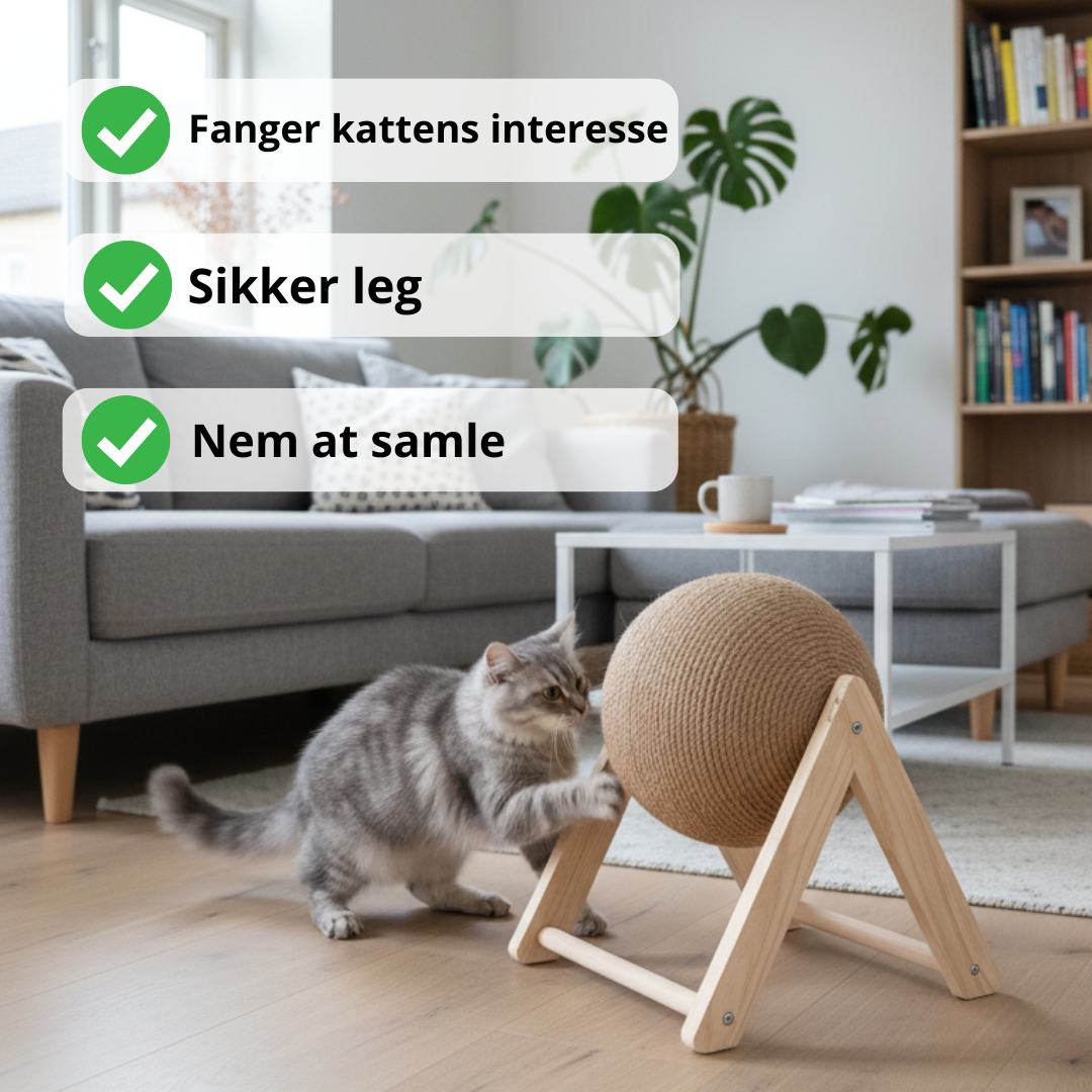 Kradsebold set tæt på – robust sisal-reb der holder kløerne sunde