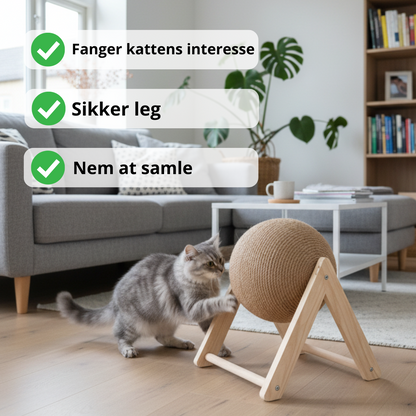 Kradsebold set tæt på – robust sisal-reb der holder kløerne sunde