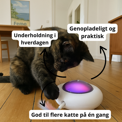 Interaktivt UFO legetøj i funktion – automatisk bevægelse underholder katten