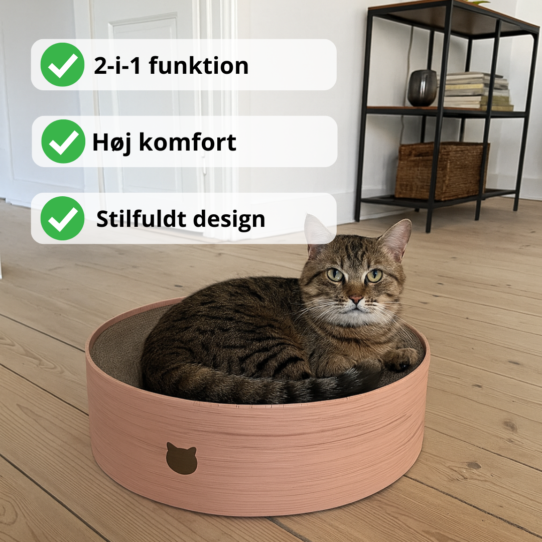 Kattekurv med kradsepap set oppefra – robust og blød kombination