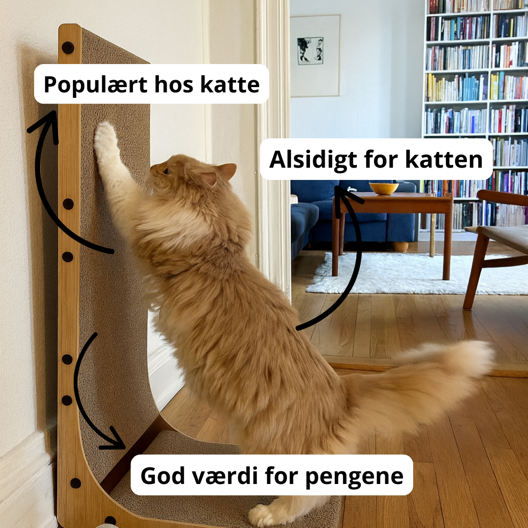 Luksus kradsevæg til katte – vægmonteret kradsebræt der sparer gulvplads