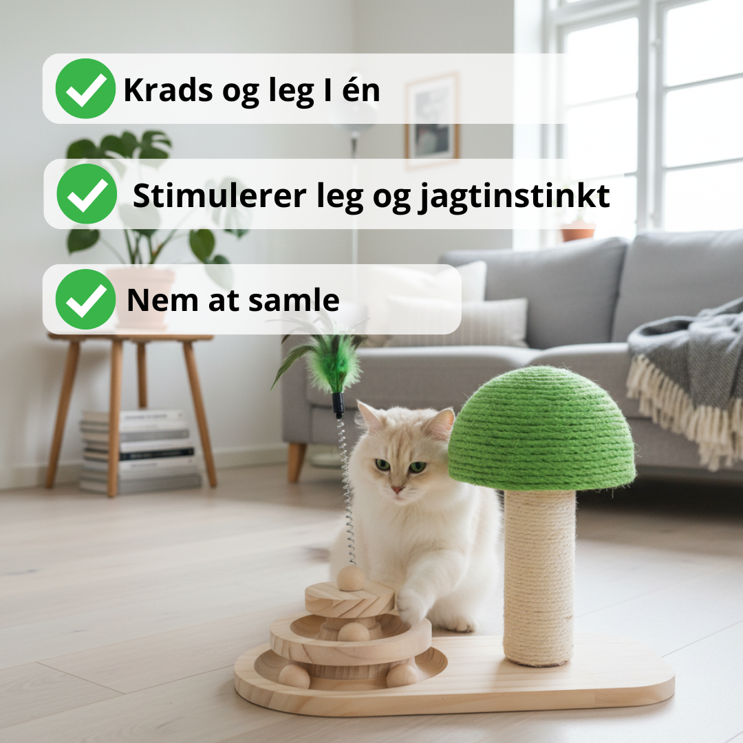 Multifunktionelt kattelegetøj i træ – aktivitetsspil i smukt naturligt træ